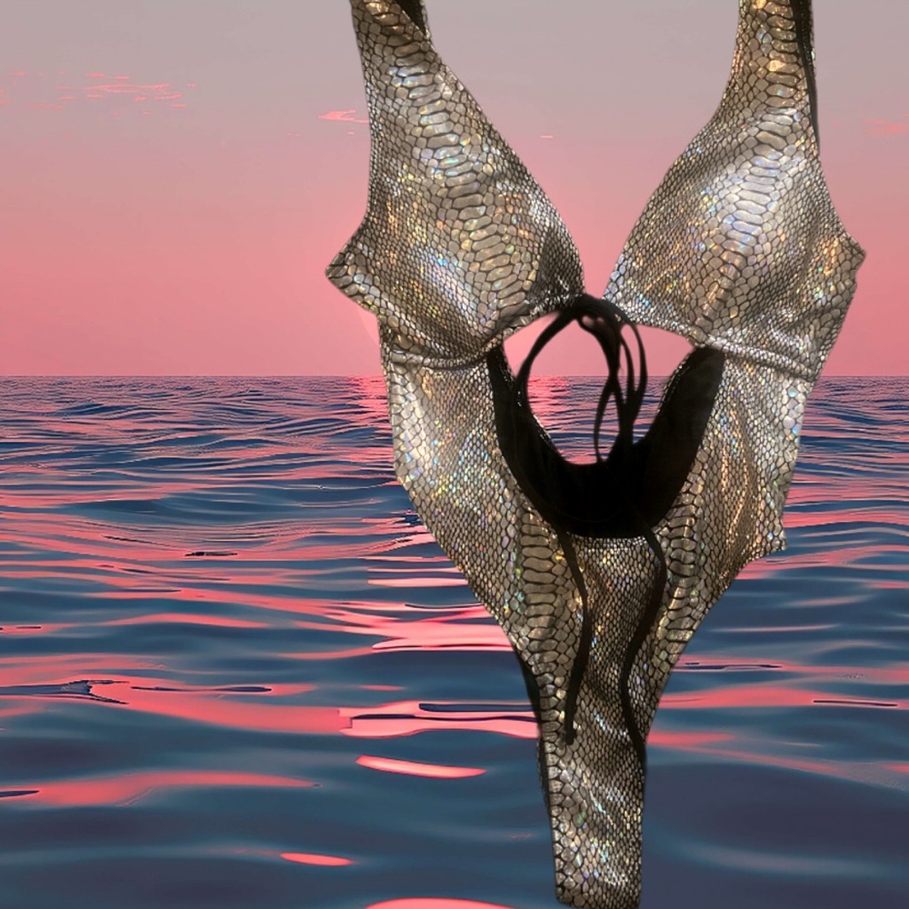 Metallic Snakeskin One-Piece Swimsuit